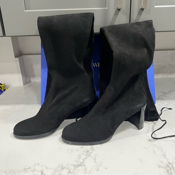 New Stuart Weitzman Black Highland Over The Knee Heeled Boot Womens size 9 - Picture 3 of 8